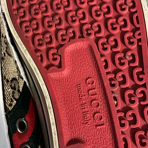 Gucci Brown Monogram Sneakers with Green and Red Stripe - Picture 6 of 6